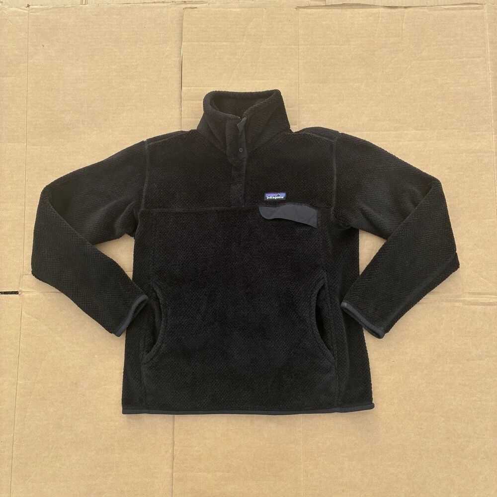 Patagonia Synchilla Black Snap-Button Pullover Jacket Pockets Womens L